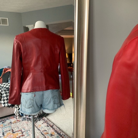 ZARA RED FAUX LEATHER JACKET Size L - Picture 2 of 5